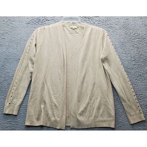 Essentials Milano Cardigan Sweater Women's L Tan Studded Long‎ Sleeve Open Front